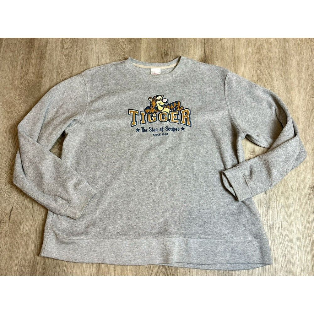 Vintage Disney Tigger The Star Of Stripes Fleece Sweater Adult XL Grey